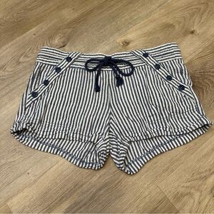 Rewind Navy and White Striped Linen Blend Mini Shorts